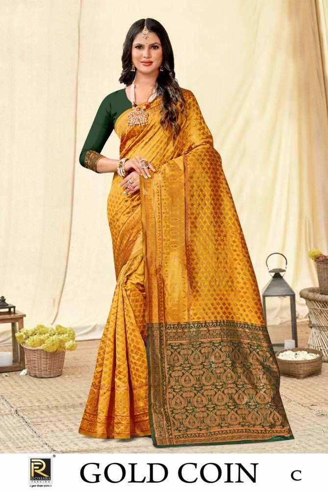 Gold Coin By Ronisha Designer Banarasi Silk Sarees Wholesale Clothing Distributors In India
